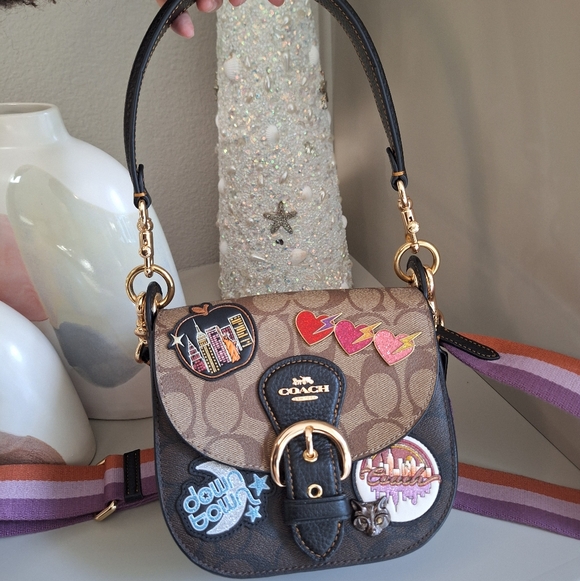 Coach Handbags - NWT Coach Kleo Disco Signature Crossbody Embellished Patchs Saddle Shoulder Bag
